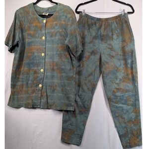 Blue Cactus Tie Dye Two Piece Set Top Pants Size S Cotton Relaxed Fit‎